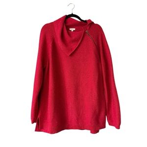 Women's Talbots Red Speckled Asymmetric Zip Cowl Neck Sweater Size XL Cotton